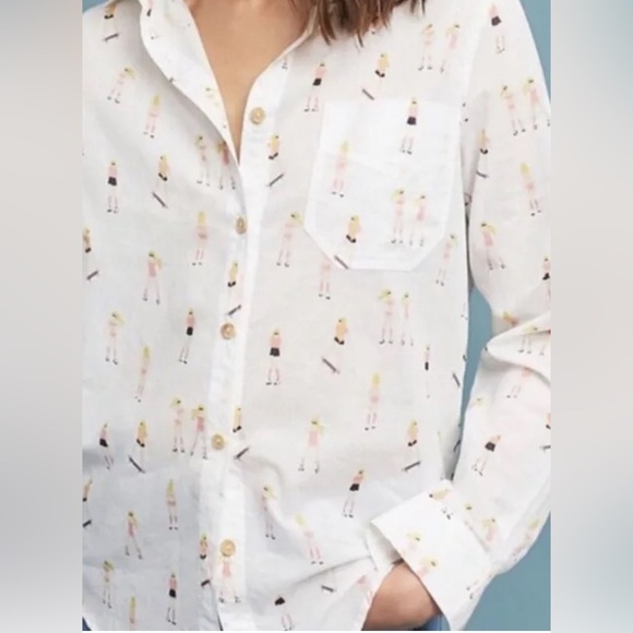 Anthropologie Tops - Medium Anthropologie Acote white skater girl blouse Skateboard. A545